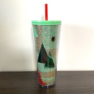 NWT Starbucks Holiday Glitter Iridescent Christmas Trees Star Plastic Tumbler
